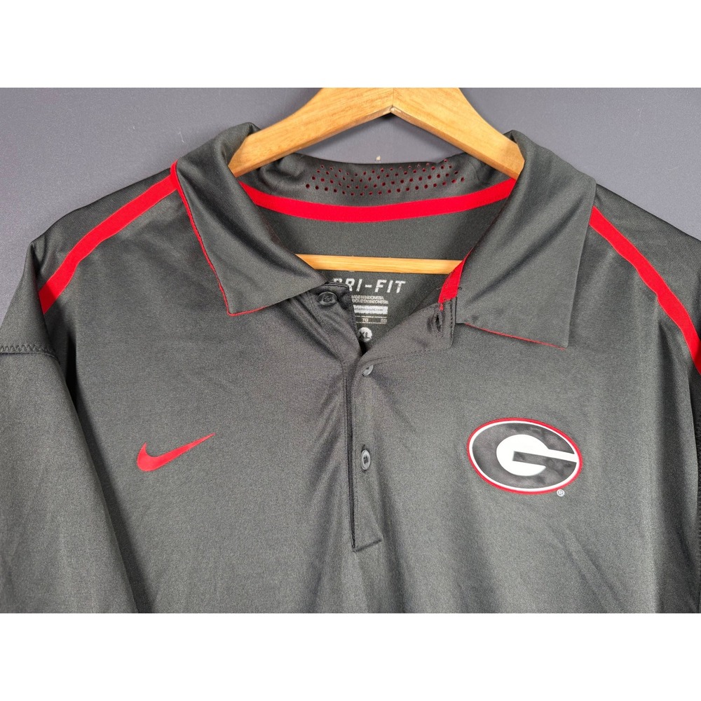 Nike Mens XL Georgia Bulldogs Dri-FIT Polo Shirt Gray Red UGA